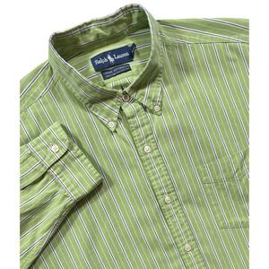 Ralph Lauren Men's Dress Shirt XL Green Striped Button Down L/S VTG - 556